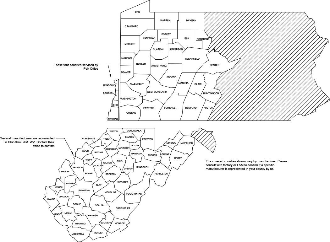 pittsburgh and west virginia lighting reps map