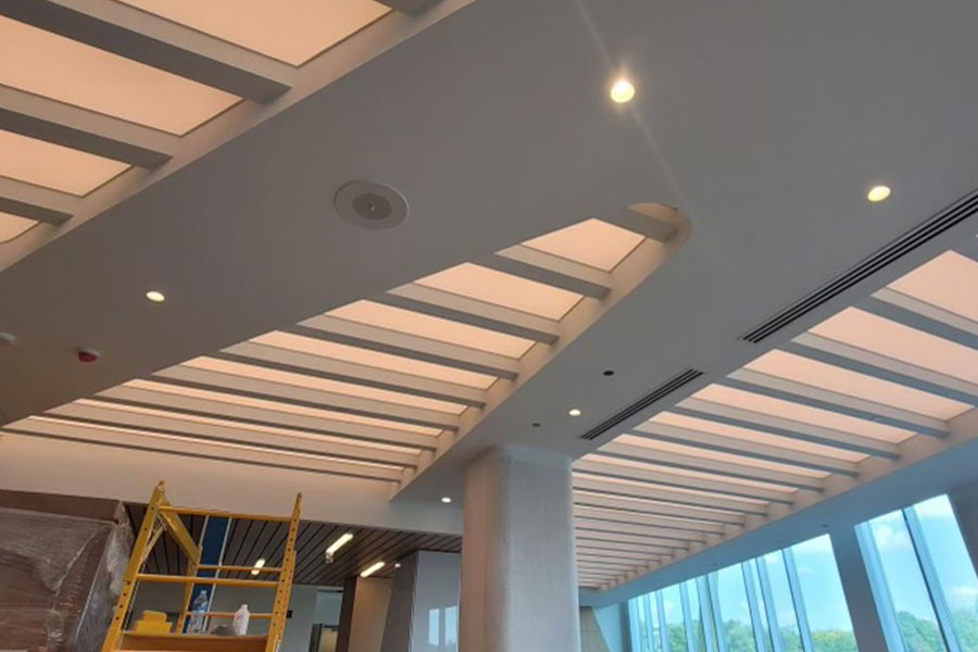 recessed led lights in ceiling of modern architecture building