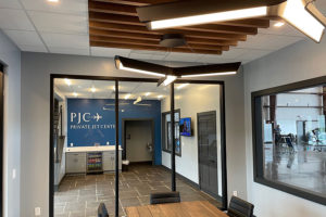 pittsburgh private jet center interior with hanging led lighting system